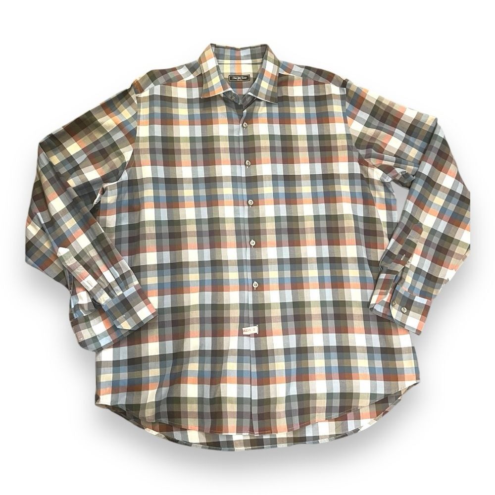 Saks Fifth Avenue Mens Plaid Cotton Shirt Long Sleeve Button-Down Size XL